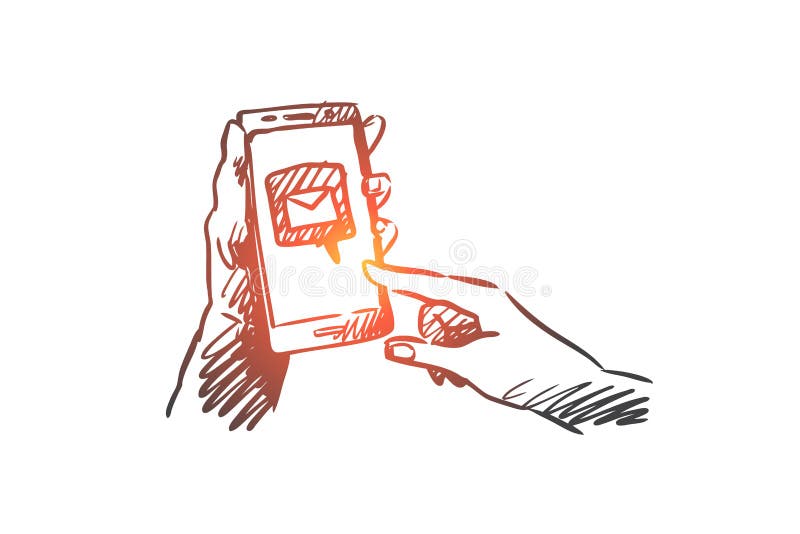 Het overseinen, post, smartphone, verbindt, Internet-concept Hand getrokken geïsoleerde vector vector illustratie Het overseinen, post, smartphone, verbindt, Internet-concept Hand getrokken geïsoleerde vector vector illustratie
