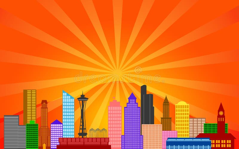 Het Panorama van de Horizon van de Stad van Seattle Washington royalty-vrije illustratie Het Panorama van de Horizon van de Stad van Seattle Washington royalty-vrije illustratie