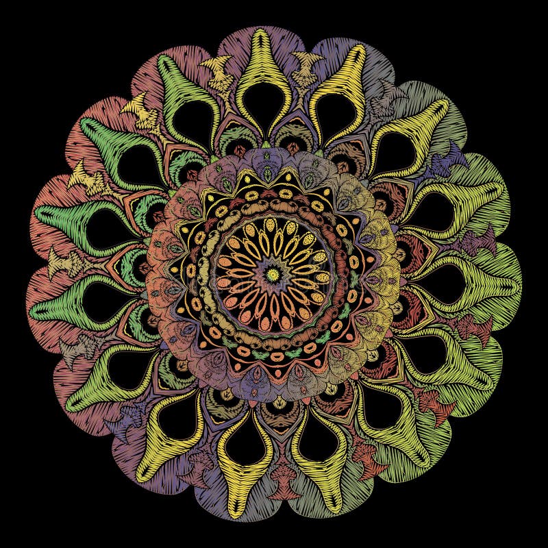 Het patroon van borduurwerk arabesque mandala Het vector kleurrijke ornament van tapijtwerk bloemen ronde Paisley De textuur van stock illustratie Het patroon van borduurwerk arabesque mandala Het vector kleurrijke ornament van tapijtwerk bloemen ronde Paisley De textuur van stock illustratie