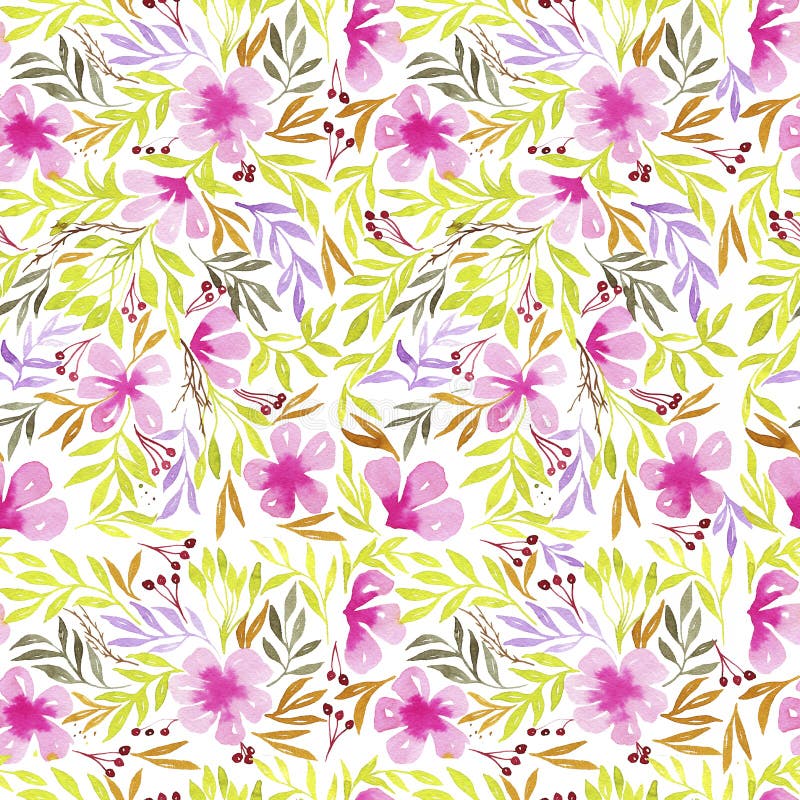 Het patroon van de waterverfbloem Naadloos patroon Heldere bloemen, greens, zonnige druk Textielontwerp Verpakkend document, gift