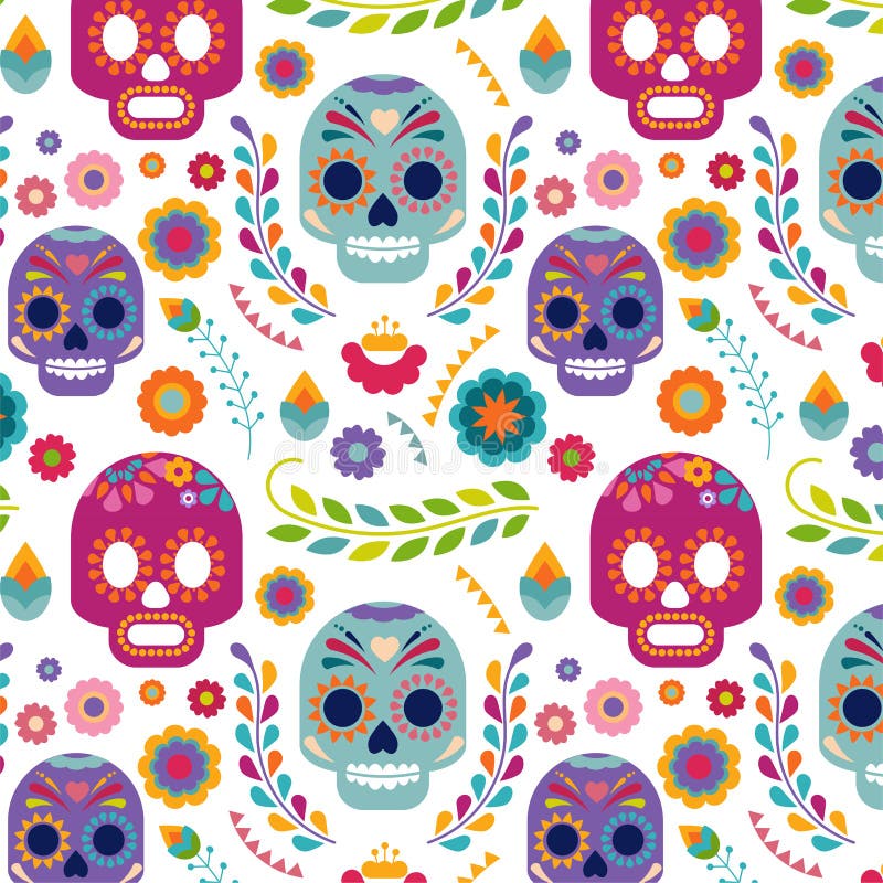 Het patroon van Mexico met schedel en bloemen stock illustratie Het patroon van Mexico met schedel en bloemen stock illustratie