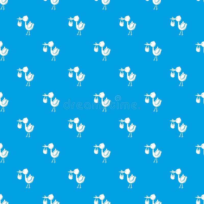 Het patroon vector naadloos blauw van het ooievaarskind vector illustratie Het patroon vector naadloos blauw van het ooievaarskind vector illustratie