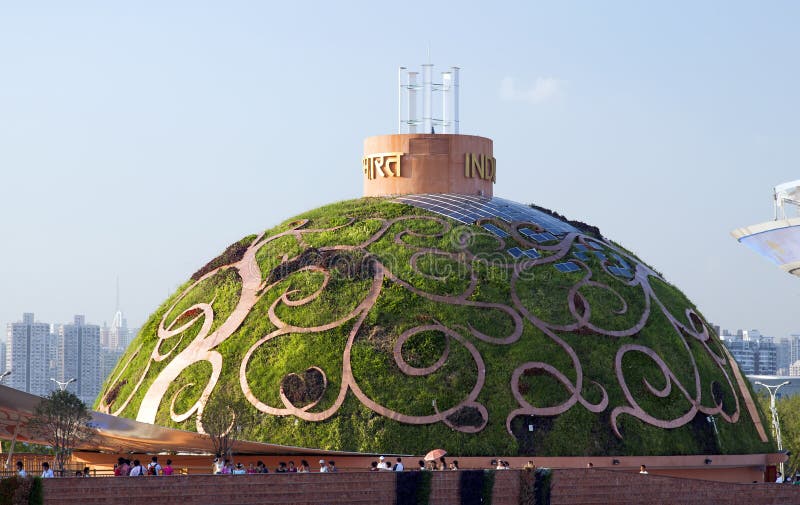 The Indian 2010 World Expo pavilion in Shanghai, with solar panels on the green roof. The Indian 2010 World Expo pavilion in Shanghai, with solar panels on the green roof.