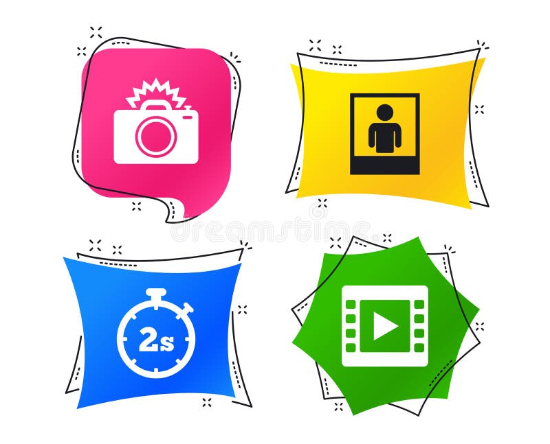 Het pictogram van de fotocamera Flits licht en videokader Vector royalty-vrije illustratie Het pictogram van de fotocamera Flits licht en videokader Vector royalty-vrije illustratie