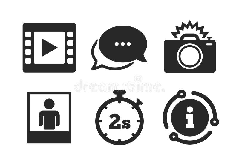 Het pictogram van de fotocamera Flits licht en videokader Vector stock illustratie Het pictogram van de fotocamera Flits licht en videokader Vector stock illustratie