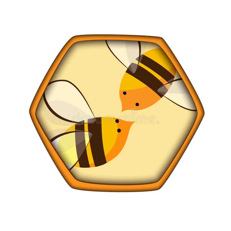 Honey comb icon with cute catroon bees. Carving style, beekeepink logo. Vector illustration for Honey production packaging. Honey comb icon with cute catroon bees. Carving style, beekeepink logo. Vector illustration for Honey production packaging