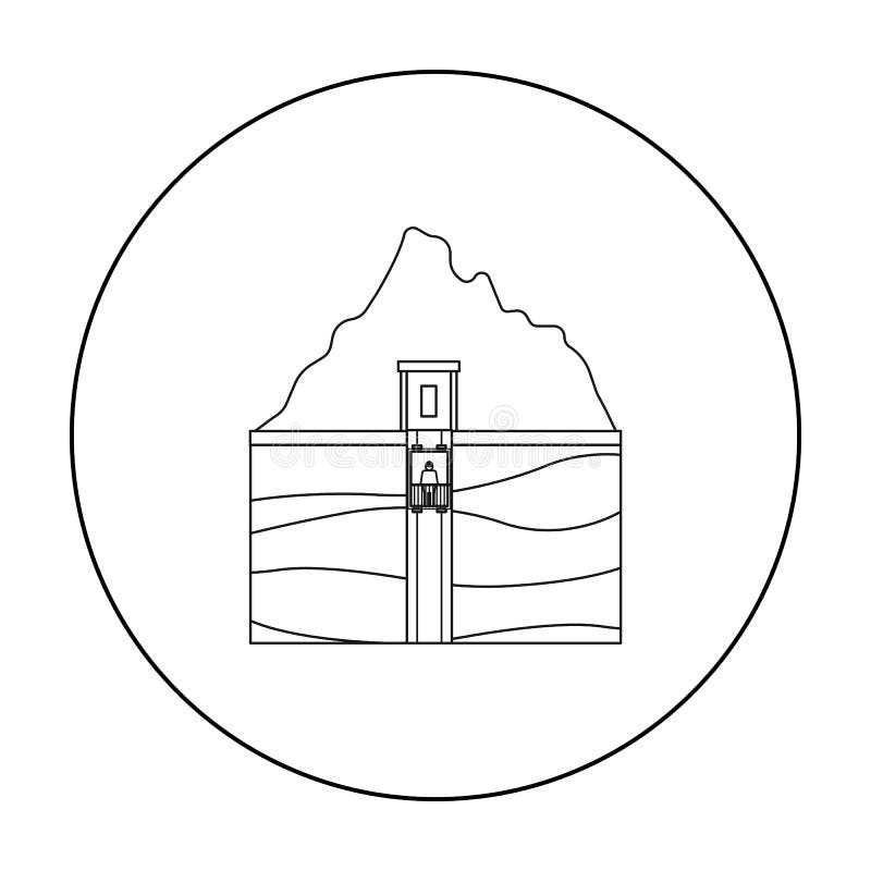 Het pictogram van de mijnschacht in overzichtsstijl op witte achtergrond wordt geïsoleerd die De voorraad vectorillustratie van h