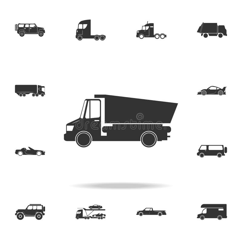 Het pictogram van de stortplaatsvrachtwagen Gedetailleerde reeks vervoerpictogrammen Het grafische ontwerp van de premiekwaliteit vector illustratie Het pictogram van de stortplaatsvrachtwagen Gedetailleerde reeks vervoerpictogrammen Het grafische ontwerp van de premiekwaliteit vector illustratie