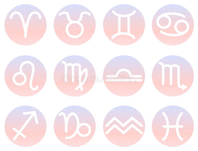 Het pictogram van dierenriemtekens op roze en blauwe gradiëntachtergrond die wordt geplaatst stock illustratie Het pictogram van dierenriemtekens op roze en blauwe gradiëntachtergrond die wordt geplaatst stock illustratie