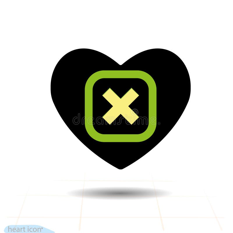 Het Pictogram van het hart Een symbool van liefde Valentine-de dag met het dichte teken van de groene schrapping, annuleert Vlakk stock illustratie Het Pictogram van het hart Een symbool van liefde Valentine-de dag met het dichte teken van de groene schrapping, annuleert Vlakk stock illustratie