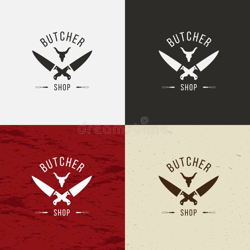 Het pictogram van slagersShop, het embleem van SlagersShop, het geïsoleerde embleem van SlagersShop Koegezicht en messen retro il vector illustratie Het pictogram van slagersShop, het embleem van SlagersShop, het geïsoleerde embleem van SlagersShop Koegezicht en messen retro il vector illustratie