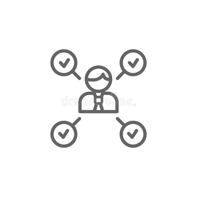 Het pictogram van het het tekenoverzicht van de takenmens Elementen van het pictogram van de Bedrijfsillustratielijn De tekens en vector illustratie Het pictogram van het het tekenoverzicht van de takenmens Elementen van het pictogram van de Bedrijfsillustratielijn De tekens en vector illustratie