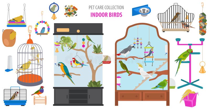 Het pictogram vastgestelde vlakke stijl van het huisdierentoestel die op wit wordt geïsoleerd De inzameling van de vogelszorg Cre