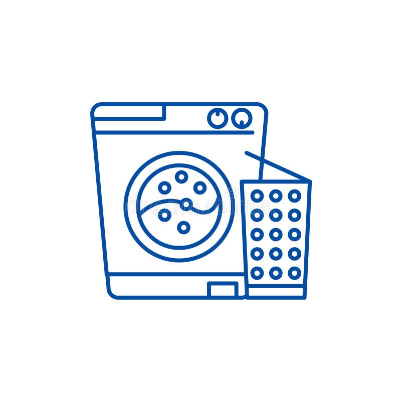 Het pictogramconcept van de wasmachinelijn Wasmachine vlak vectorsymbool, teken, overzichtsillustratie vector illustratie Het pictogramconcept van de wasmachinelijn Wasmachine vlak vectorsymbool, teken, overzichtsillustratie vector illustratie