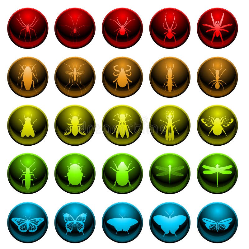 Set of 25 glossy insect and spider icons. Set of 25 glossy insect and spider icons