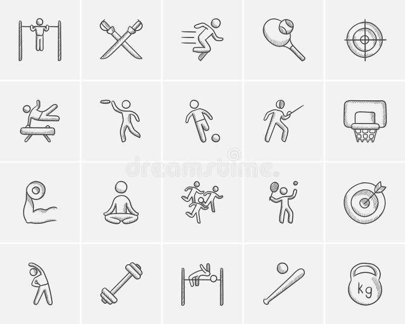 Het pictogramreeks van de sportschets stock illustratie Het pictogramreeks van de sportschets stock illustratie