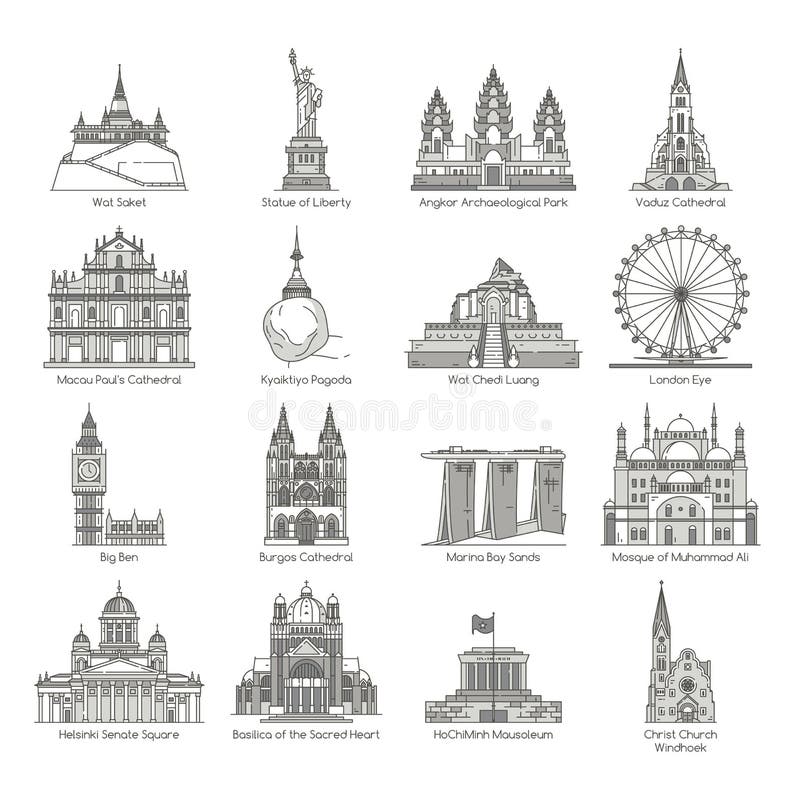 Het Pictogramreeks van het wereldoriëntatiepunt royalty-vrije illustratie Het Pictogramreeks van het wereldoriëntatiepunt royalty-vrije illustratie