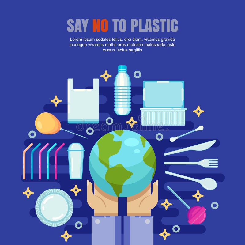 Het plastic concept van de huisvuilverontreiniging Zeg Nr aan plastic vlakke illustratie Ecologie en milieuprobleembanner, affich royalty-vrije illustratie Het plastic concept van de huisvuilverontreiniging Zeg Nr aan plastic vlakke illustratie Ecologie en milieuprobleembanner, affich royalty-vrije illustratie