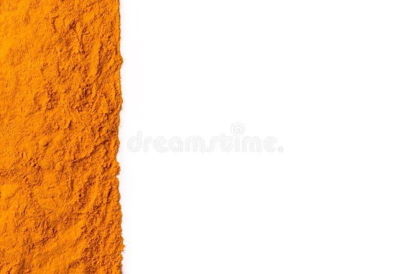 Het poeder van de kurkumagrond op witte achtergrond wordt geïsoleerd die stock afbeelding Het poeder van de kurkumagrond op witte achtergrond wordt geïsoleerd die stock afbeelding