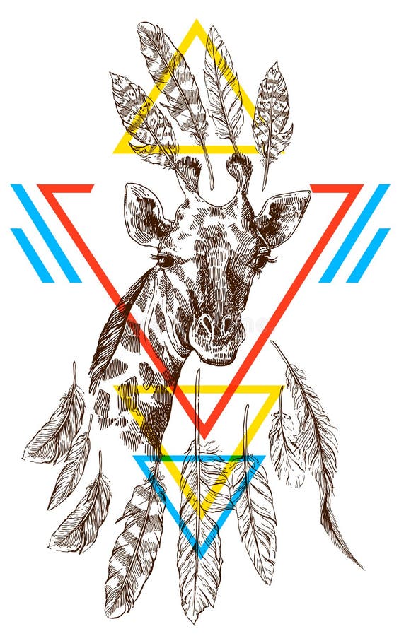 Het portret og giraf van de Beautfulhand getrokken illustratie vector illustratie Het portret og giraf van de Beautfulhand getrokken illustratie vector illustratie