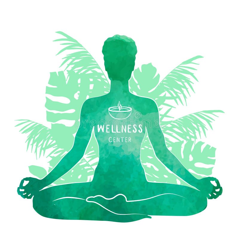Het praktizeren yoga, ontspannings en meditatieconcept Waterverfsilhouet stock illustratie Het praktizeren yoga, ontspannings en meditatieconcept Waterverfsilhouet stock illustratie