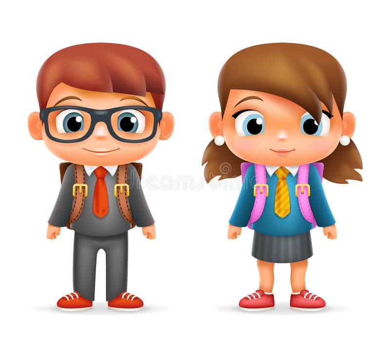 Het realistische van het het Meisjeskind van de Schooljongen van het de Leerlingsbeeldverhaal van het het Onderwijskarakter 3d he royalty-vrije illustratie Het realistische van het het Meisjeskind van de Schooljongen van het de Leerlingsbeeldverhaal van het het Onderwijskarakter 3d he royalty-vrije illustratie