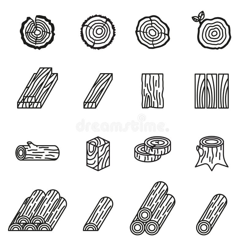 Het registreren en houten pictogramreeks Dunne de voorraadvector van de Lijnstijl stock illustratie Het registreren en houten pictogramreeks Dunne de voorraadvector van de Lijnstijl stock illustratie