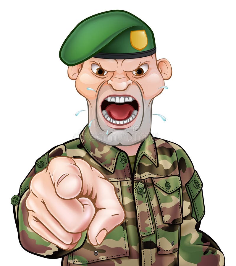 A tough looking pointing soldier cartoon character wearing a green beret. A tough looking pointing soldier cartoon character wearing a green beret