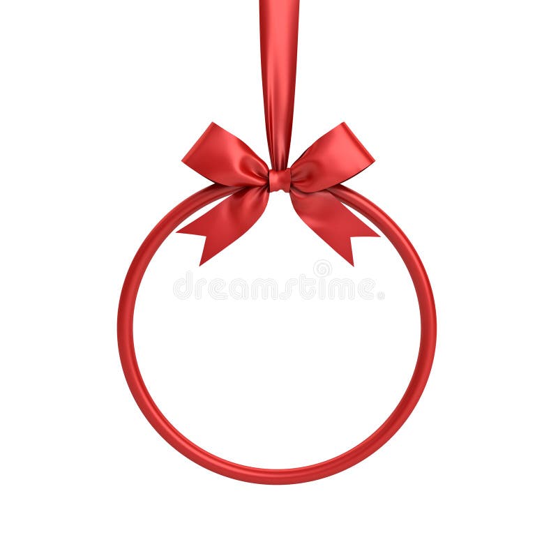 Het rode cirkelkader hangen met rood lint en boog voor Kerstmisdecoratie en andere die gebeurtenissen op wit worden geïsoleerd