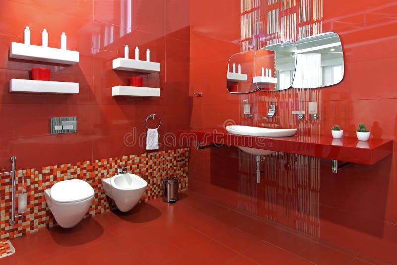 Het rood van badkamers stock afbeelding. of 23447865