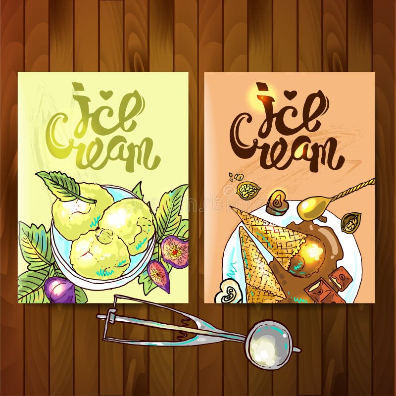 Het roomijskegels van de aardbei, van de chocolade, van de vanille en van de pistache over witte achtergrond stock illustratie Het roomijskegels van de aardbei, van de chocolade, van de vanille en van de pistache over witte achtergrond stock illustratie