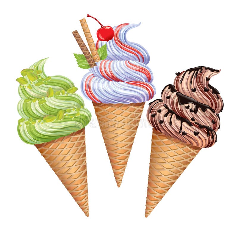 Download Het Roomijskegels Van De Aardbei, Van De Chocolade, Van De Vanille En Van De Pistache Over Witte Achtergrond Stock Foto - Afbeelding bestaande uit mooi, illustraties: 54084772