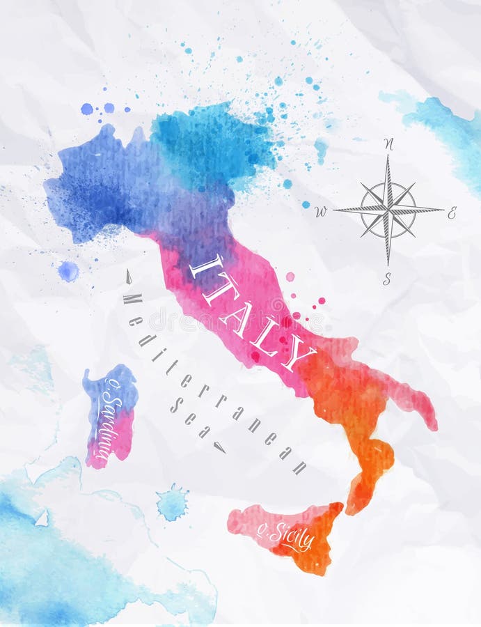Het roze blauw van Italië van de waterverfkaart vector illustratie Het roze blauw van Italië van de waterverfkaart vector illustratie