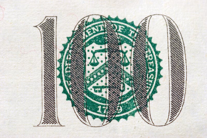 The scales of balance symbol on the front of a one hundred dollar bill. This is the largest bill currently printed in the United States. The scales of balance symbol on the front of a one hundred dollar bill. This is the largest bill currently printed in the United States.