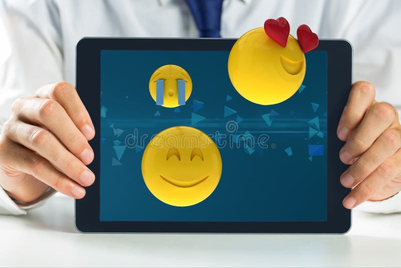 Het samenstellen van beeld die van de mens tablet in 3d tonen royalty-vrije illustratie Het samenstellen van beeld die van de mens tablet in 3d tonen royalty-vrije illustratie