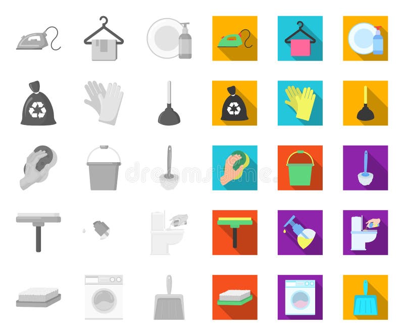 Het schoonmaken en meisje mono, vlakke pictogrammen in vastgestelde inzameling voor ontwerp Materiaal voor het schoonmaken het ve royalty-vrije illustratie Het schoonmaken en meisje mono, vlakke pictogrammen in vastgestelde inzameling voor ontwerp Materiaal voor het schoonmaken het ve royalty-vrije illustratie