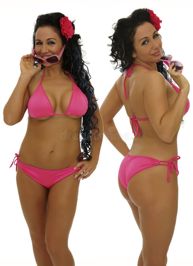 Groene achtergrond analoog Hoeveelheid geld Het Sexy Rijpe Vrouwen Model Stellen in Bikini Stock Foto - Image of mooi,  catalogus: 114016052