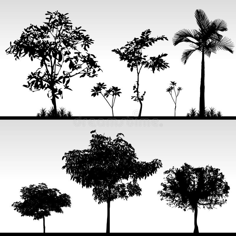Het Silhouet van het Gras van de boom stock illustratie Het Silhouet van het Gras van de boom stock illustratie