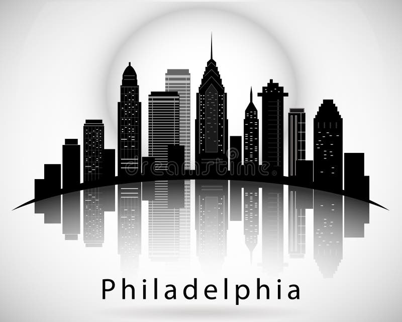 Het silhouet van Philadelphia, de Staten van Pennsylvania de Verenigde Staten van Amerika De Horizon van de stad