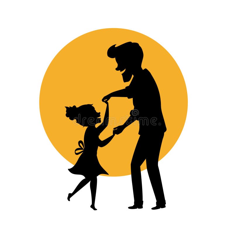 Het silhouet van vader en dochter die samen houdend handen isoleerde vectorillustratie dansen