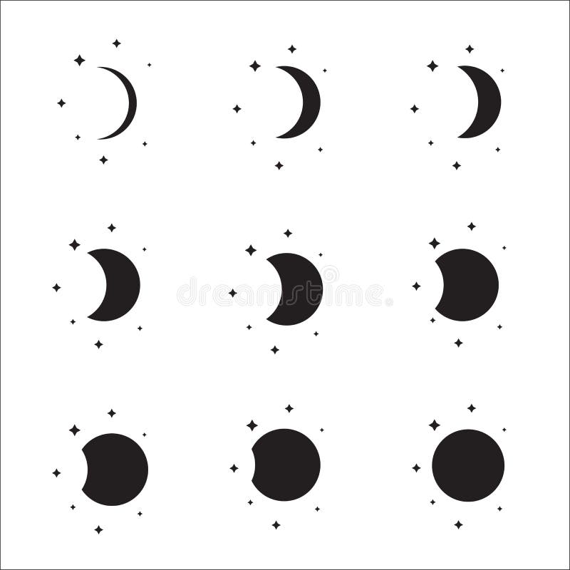 Het silhouetreeks van maanfasen vector illustratie Het silhouetreeks van maanfasen vector illustratie