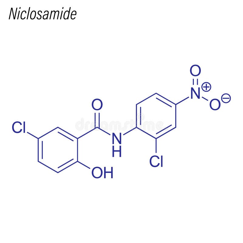 Vectoriële skeletformule van Niclosamide. Chemische molecuul van het geneesmiddel vector illustratie