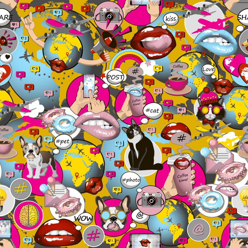 Het sociale patroon van netwerksymbolen in pop-artstijl stock illustratie Het sociale patroon van netwerksymbolen in pop-artstijl stock illustratie