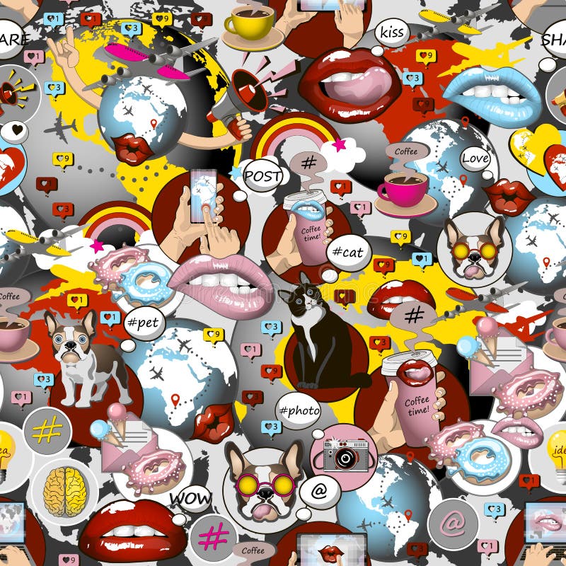 Het sociale patroon van netwerksymbolen in pop-artstijl royalty-vrije illustratie Het sociale patroon van netwerksymbolen in pop-artstijl royalty-vrije illustratie