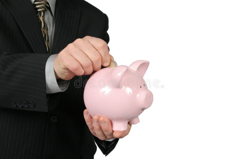 Het Spaarvarken Holding van de bedrijfs van de Mens royalty-vrije stock afbeelding Het Spaarvarken Holding van de bedrijfs van de Mens royalty-vrije stock afbeelding