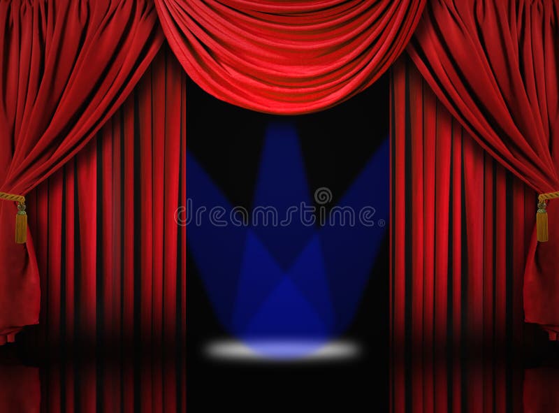 Het Stadium van het Theater van het fluweel drapeert Gordijnen met Blauwe Vlek vector illustratie Het Stadium van het Theater van het fluweel drapeert Gordijnen met Blauwe Vlek vector illustratie