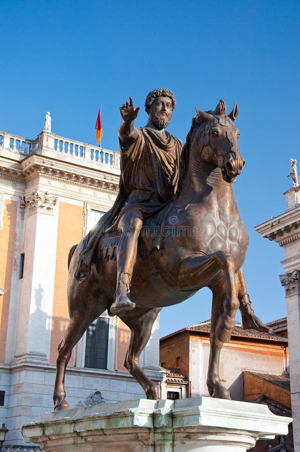 Het standbeeld van Marcus Aurelius op de Capitolinusheuvel. Rome royalty-vrije stock foto
