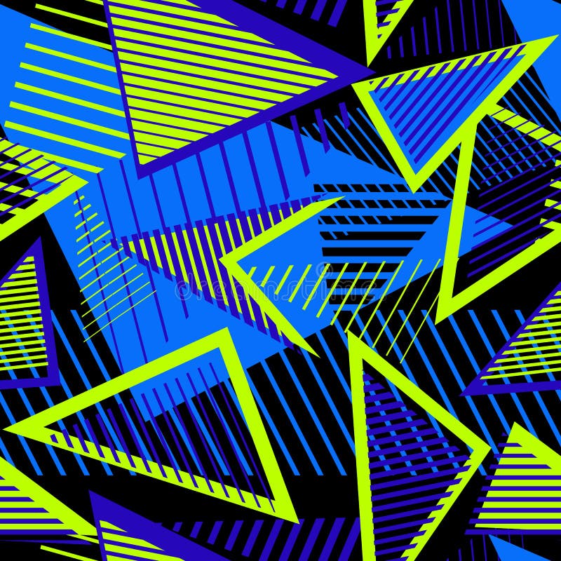 Het stedelijke abstracte patroon van de kunstsport met neonelementen, lijnen, driehoeken, strepen stock illustratie Het stedelijke abstracte patroon van de kunstsport met neonelementen, lijnen, driehoeken, strepen stock illustratie