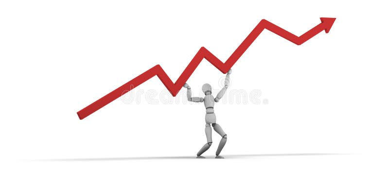 Wooden person holding up an increase line on graph. Wooden person holding up an increase line on graph.