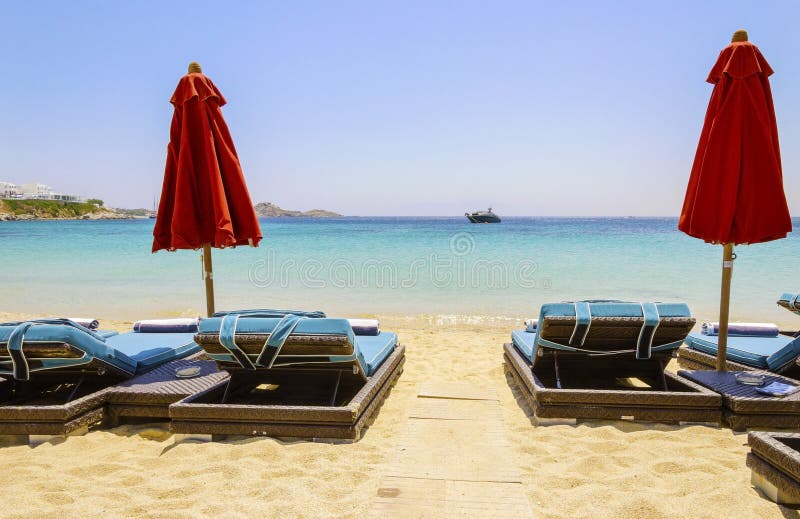 Het strand sunbed, Mykonos, Griekenland